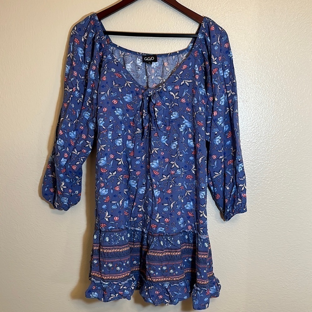 GIGIO Blue Floral Boho Mini Dress